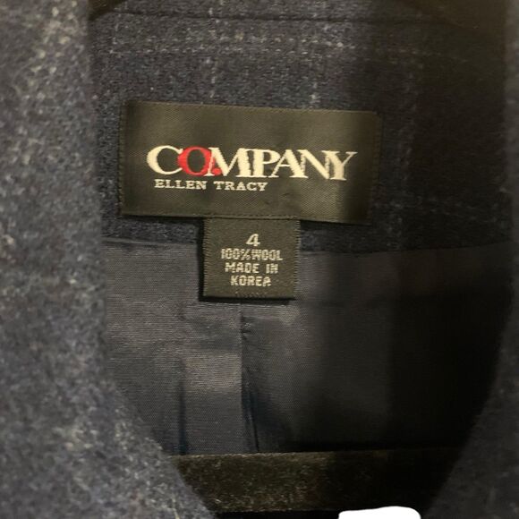 Company Ellen Tracy Womens Blue Plaid Wool Tailored Blazer Zip Up Jacket Preppy - Picture 2 of 5